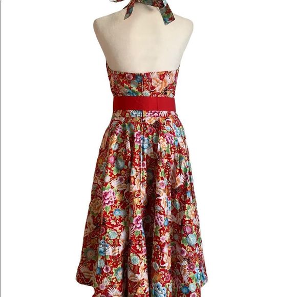 NEW Unique Vintage Red  Floral Halter Dress | Size M - Picture 10 of 16